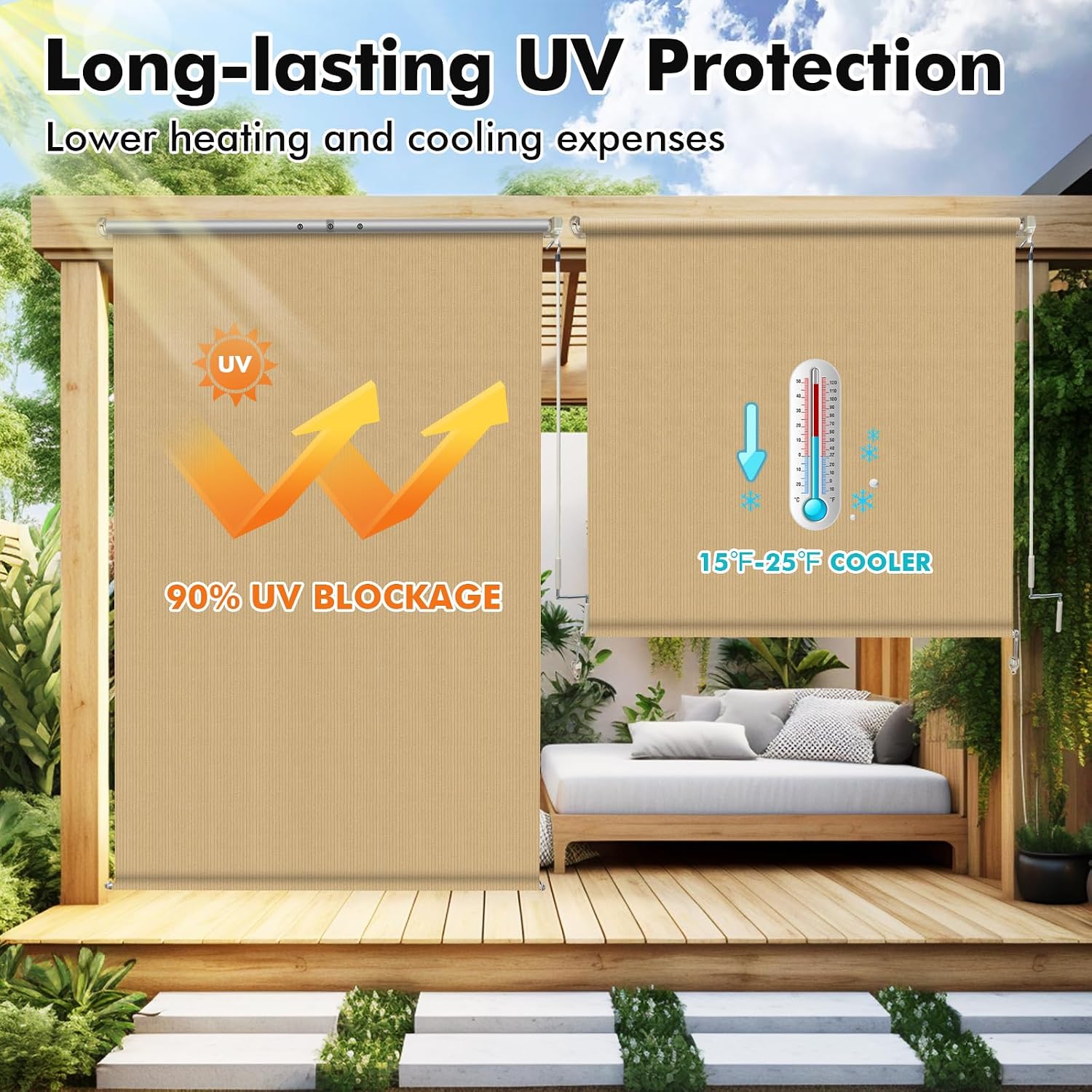 Outdoor Roller Shade 8' W x 6' - Linen Roller Blind review and price