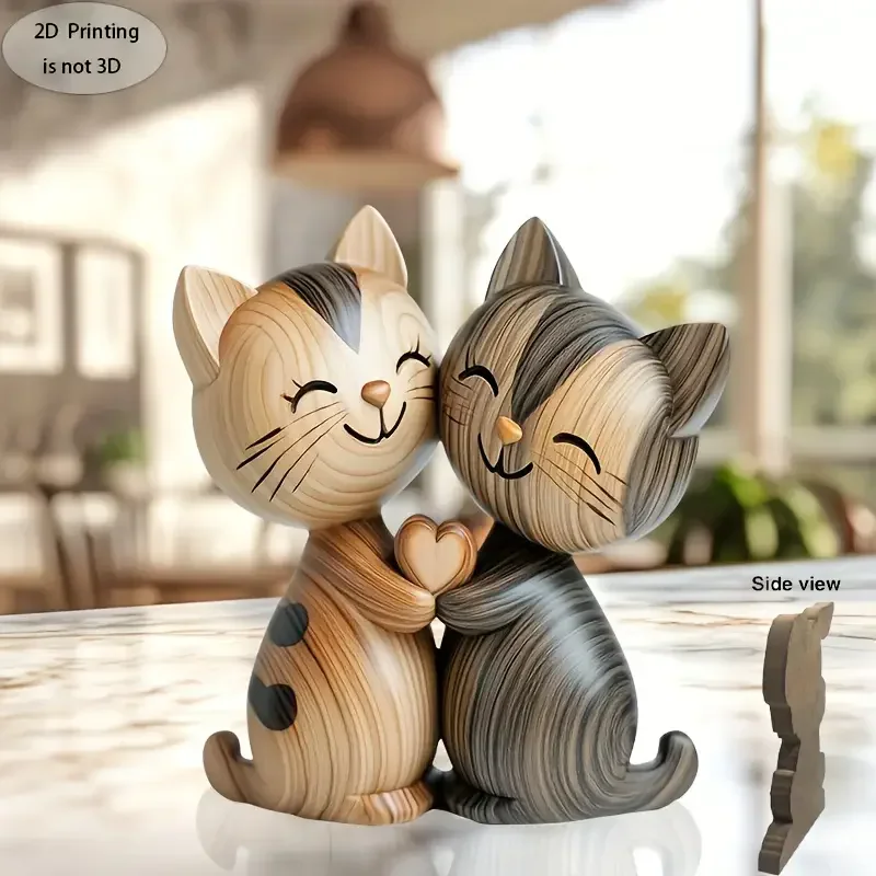 Wooden Kitten Couple Sculpture - Interior Design School review and price