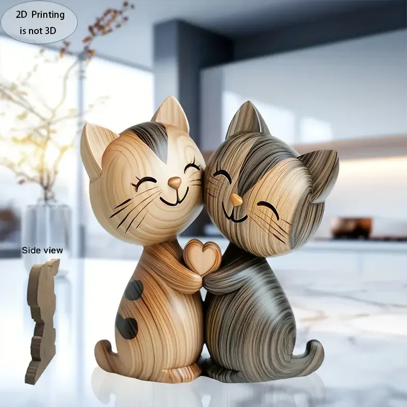 Wooden Kitten Couple Sculpture - Interior Design School review and price