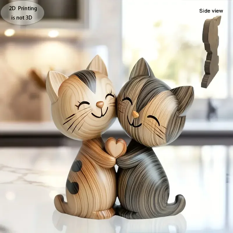 Wooden Kitten Couple Sculpture - Interior Design School review and price