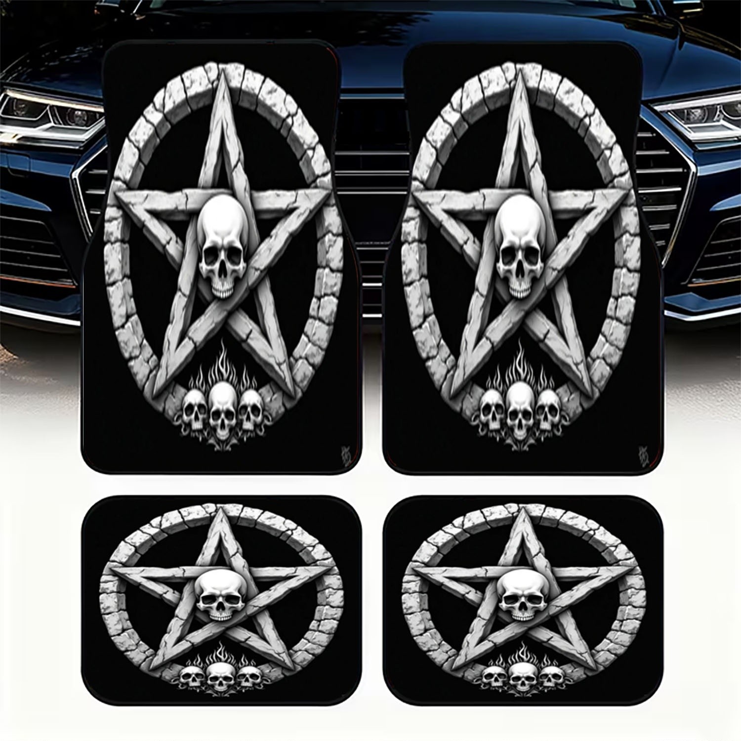 Car Floor Mats 4pcs, Skull & P - Interior Design Monochrome review and price
